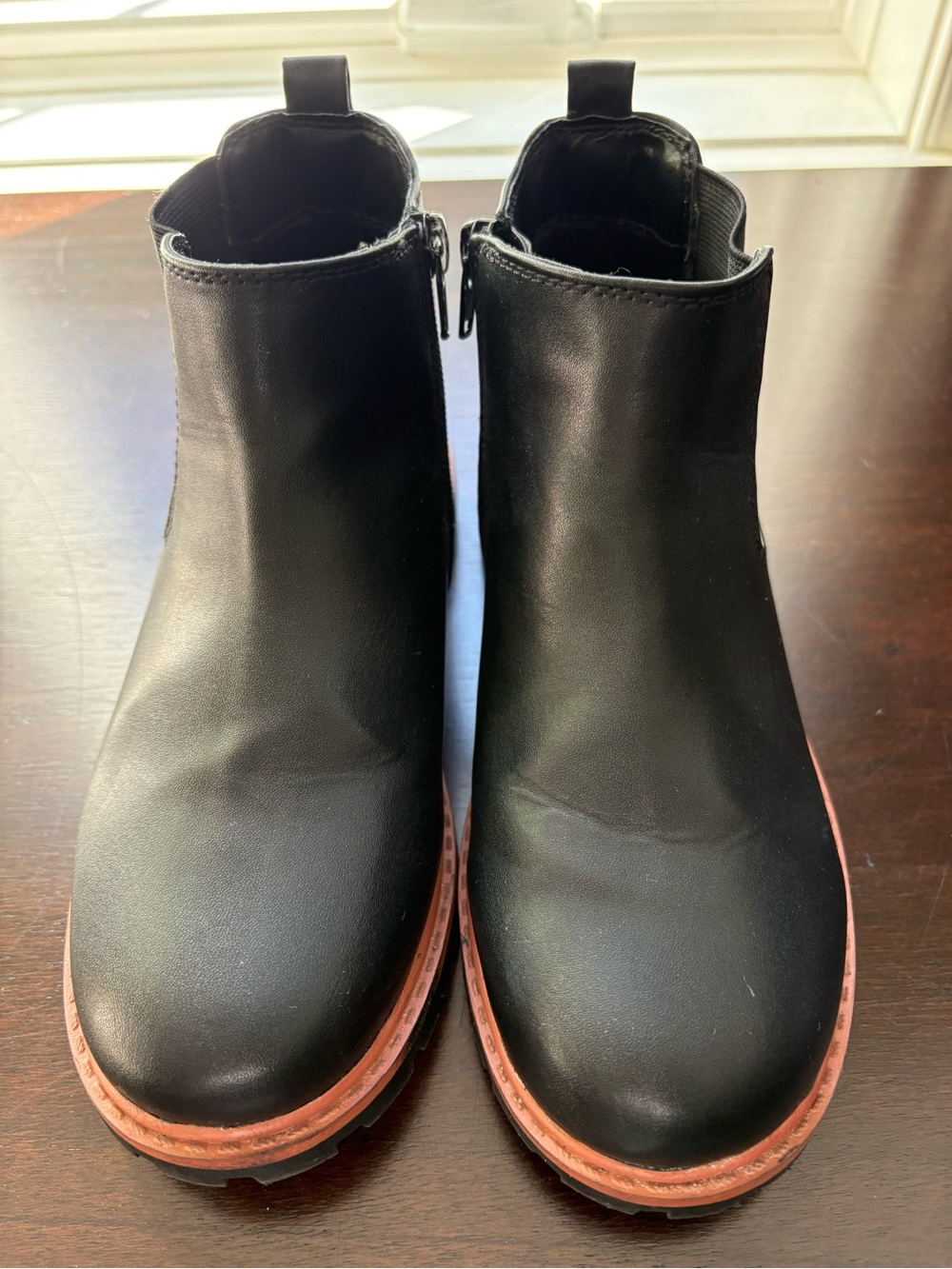 Nordstrom Black Chalsea Boots with Contrasting Brown-Wash Sole